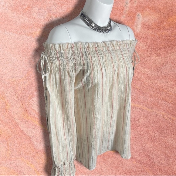 𝅺love Sam Smocked Off the Shoulder with Tassels Boho Top Size Extra Small - Picture 2 of 15
